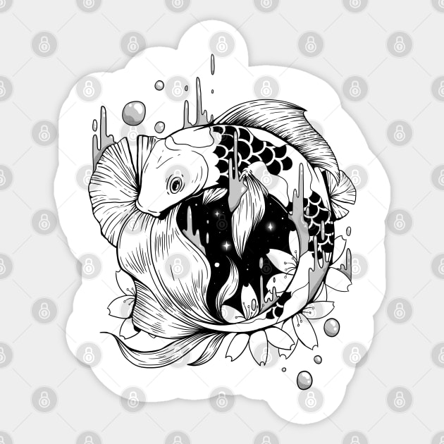 Koi Fish in Noire Space Sticker by PowKapowCreations